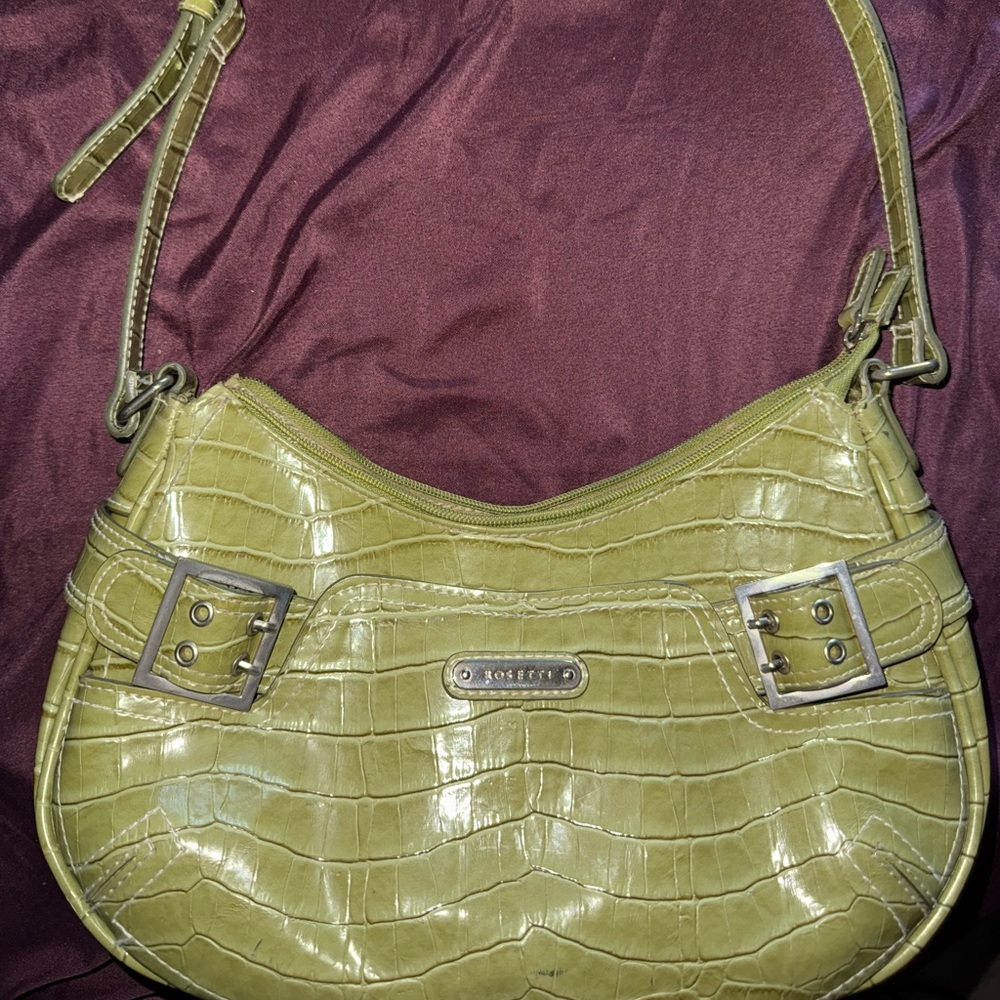 Green Leather Shoulder Bag with Silver Hardware